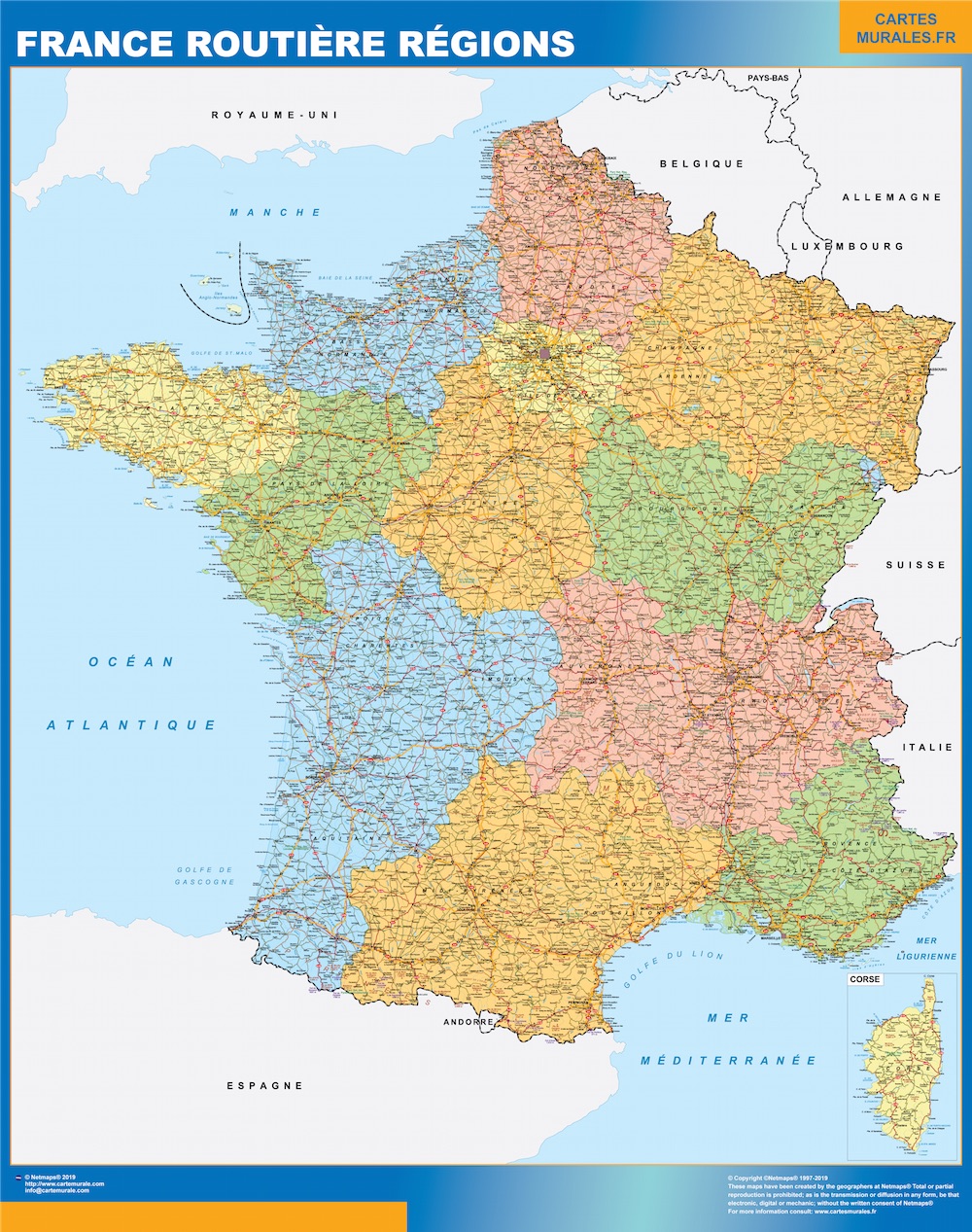 Francia regional con carreteras