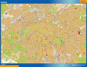Mapa Paris en Francia plastificado