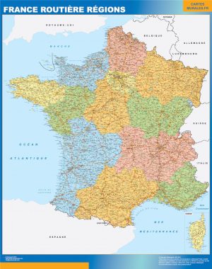 Mapa de Francia regional con carreteras plastificado